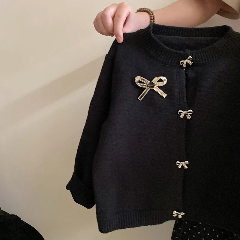 Pull cardigan et pantalon pour filles, style collège, nœud classique à la mode, pois, marée douce, mignon, automne