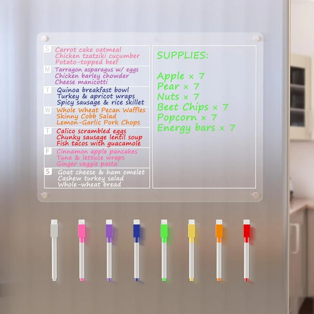 Acrylic Magnetic Fridge Planner Magnetic with 8 Color Markers Acrylic Dry Erase Board Dry Erase Easy Clean