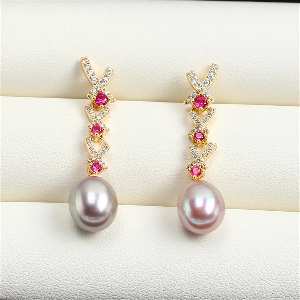 

S925 Silver Needle Made in China with 14k Gold Wrapped and Gold Injected Palace Style Pearl Zircon DIY Empty Earrings Earline