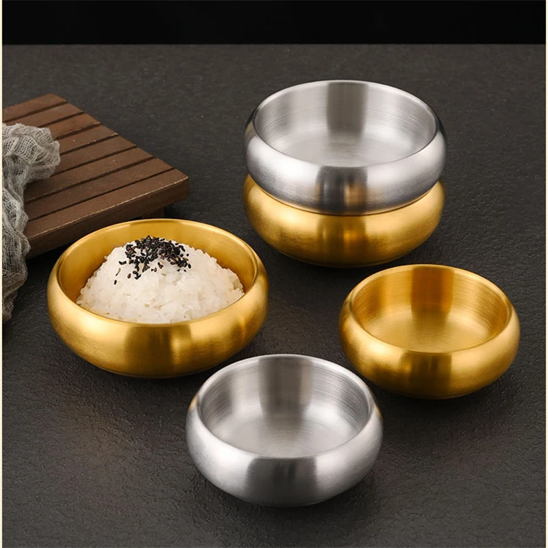 Gold Plated Korea 304 Stainless Steel Bowls Short Rice Bowl Double-layer Kids Feeding Conatiner Sauce Dishes Kitchen Tableware