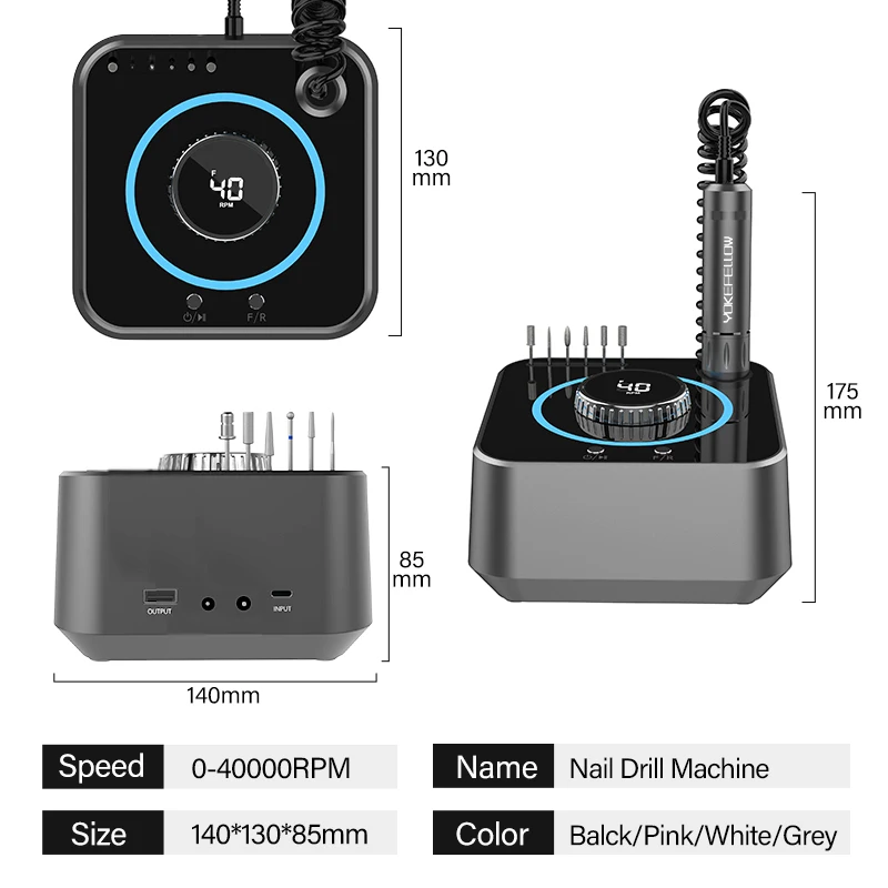 40000RPM Professional Electric Nail Drill File for Acrylic Gel Nails, for Nail Polish Remover, Manicure Polishing Tools
