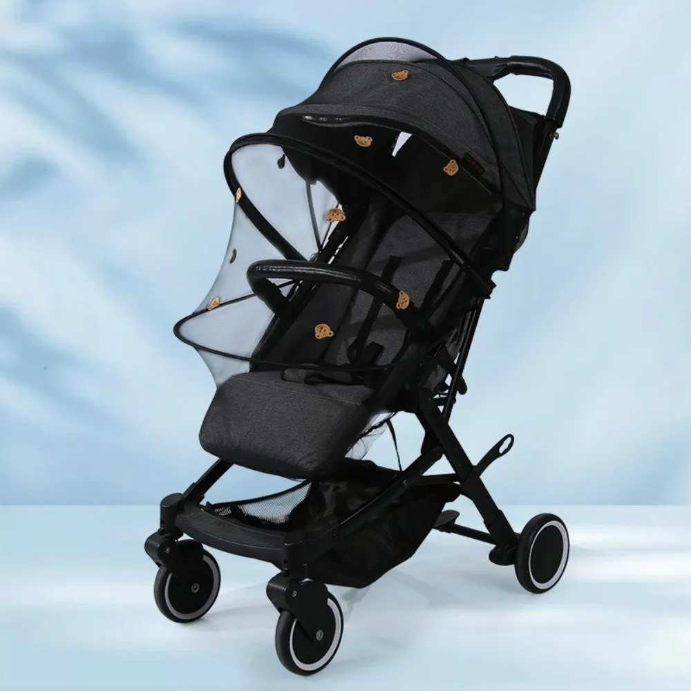 Safe Ventilate Stroller Mosquito Net Zipper Folding Pushchair Mosquito Net Mesh Cartoon Embroidery Baby Mosquito Cover Summer view 4