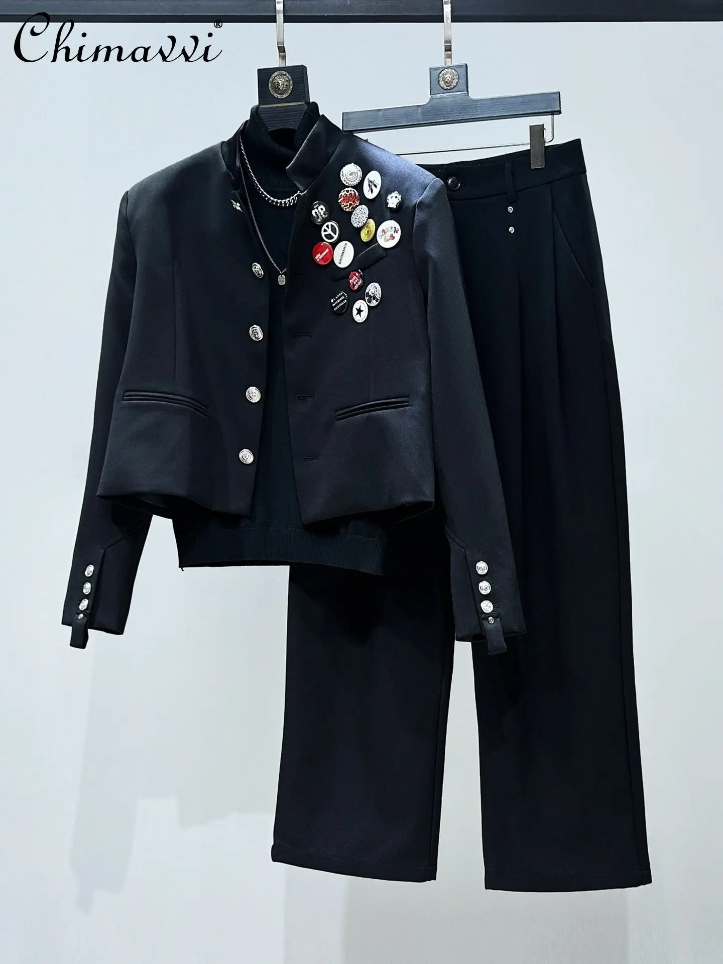 

Original Korean Style Fashion Heavy Industry Men Coat Sets Stand Collar Short Blazer Jacket Straight Pants Men's Set Spring 2026