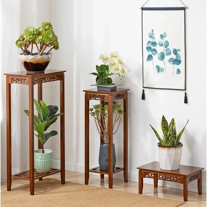 Eco-Friendly Bamboo Plant Stand - Modern Simple Living Room Flower Rack, Chinese Carved Hollow Design, Elegant Balcony Shelf