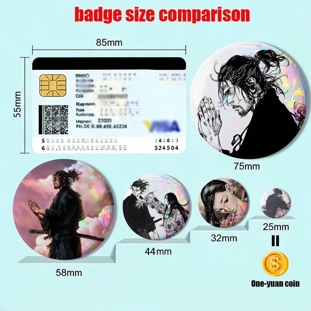Otsu Tattoo ART Miyamoto Musashi Vagabond  HD Print 58mm 44mm Round Lapel Pins Pretty Derby Round Display Brooches Brooch Badges