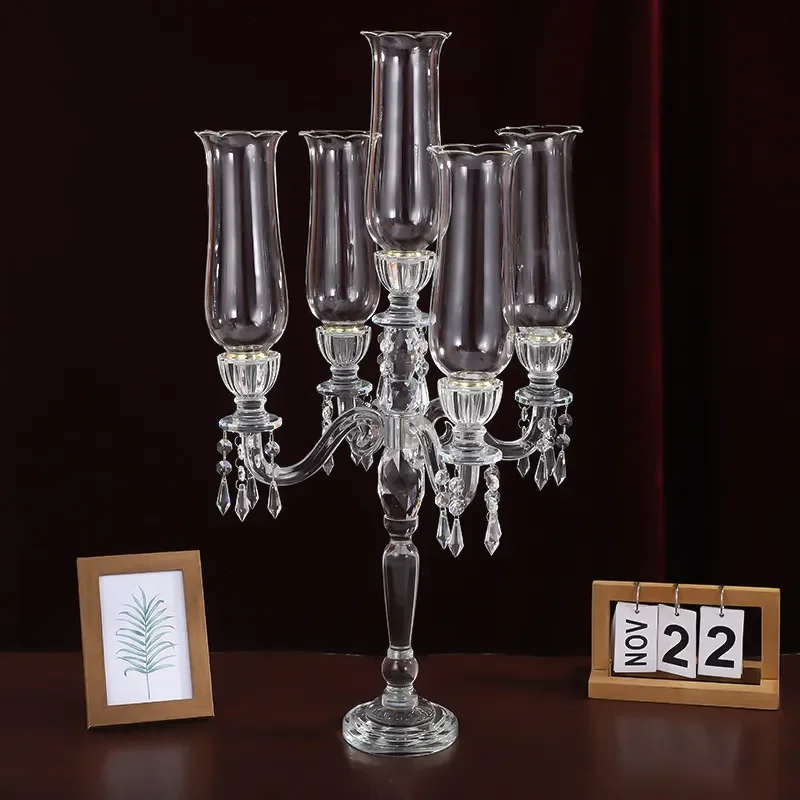 Crystal Candlestick Holder Wedding Centerpiece Table Decoration Hotel Banquet Event Props Elegant Glass Candle Stand Ornament