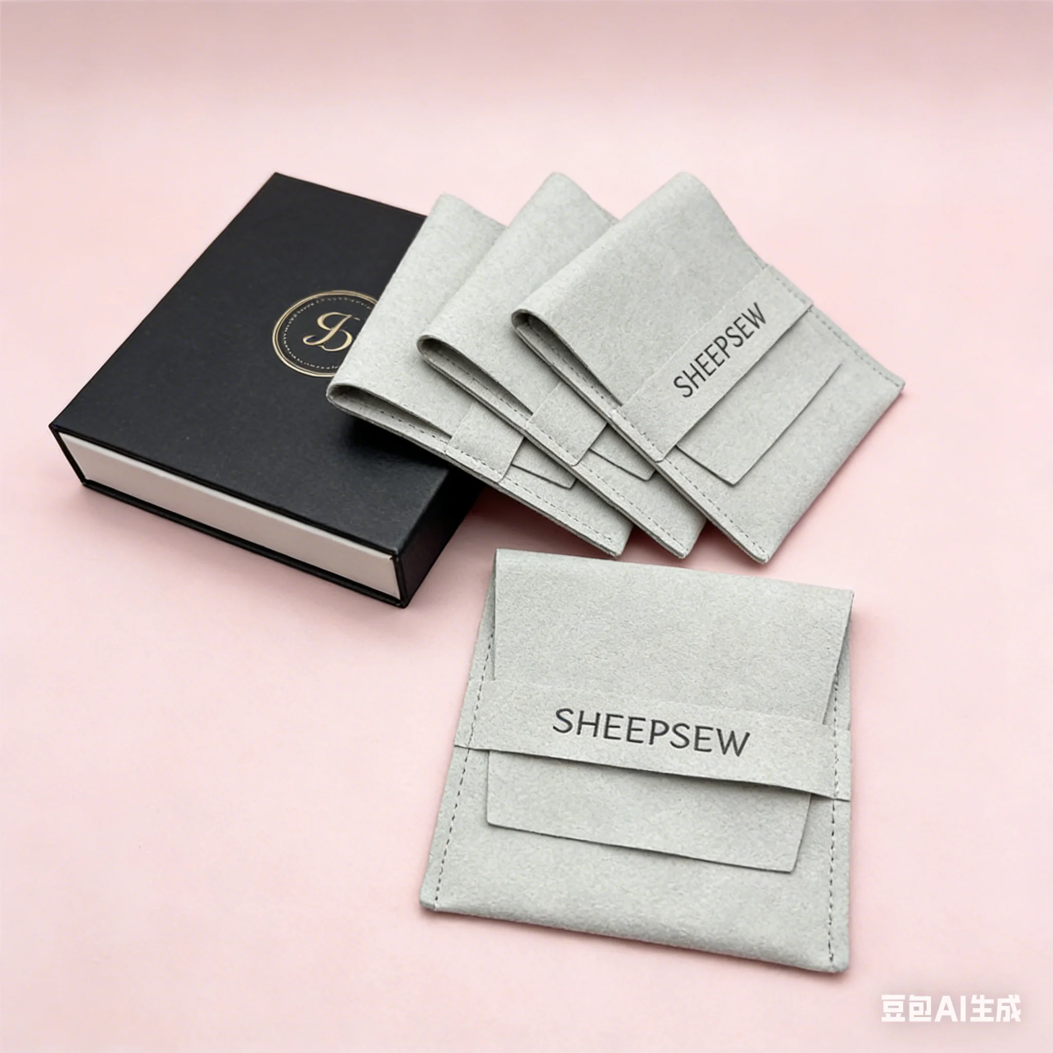 

Custom Embossed Logo Microfiber Jewelry Flap Pouch | Smoky Gray Envelope Suede Packaging Bag for Earrings & Necklaces