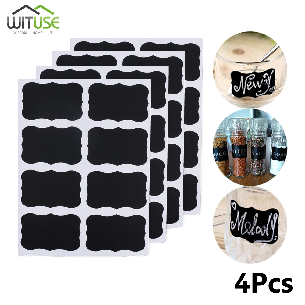 32Pcs/set Jars Labels Erasable Chalkboard Labels Waterproof Sticker Craft Kitchen Blackboard Sticker Bottles Tag Black