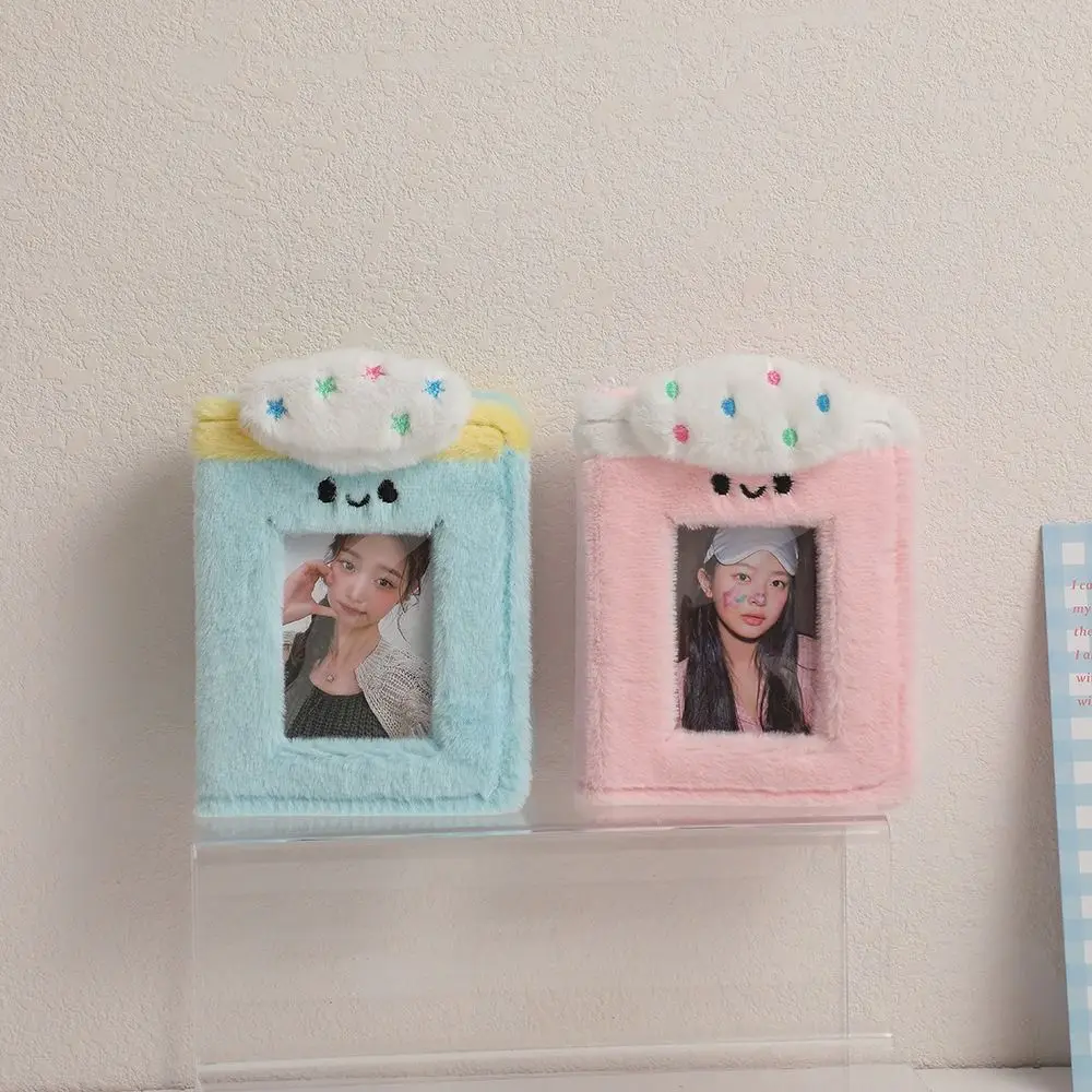 Plüsch-Cartoon-Plüsch-Fotokartenhalter, 1 Gitter, 7,6 cm großes Idol-Fotoalbum, Kawaii, transparente Fotokarten, Sammelvolumen, Schule