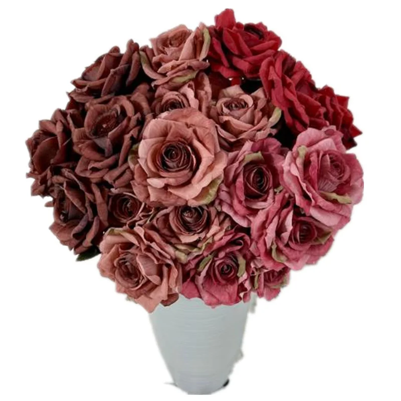 

4Pcs Silk Autumn Rose Bouquet (7 Heads/Bunch) for Wedding Home Table Floral Decoration Artificial Oil Painting Roses