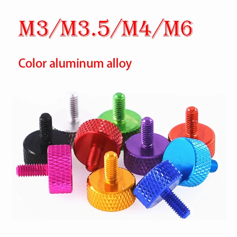 2pcs M3 M3.5 M4 M6 Colourful Aluminum Alloy Thumb Screw Flat Cylindrical Head Hand Tighten Bolt DIY Computer Case  Anodizing