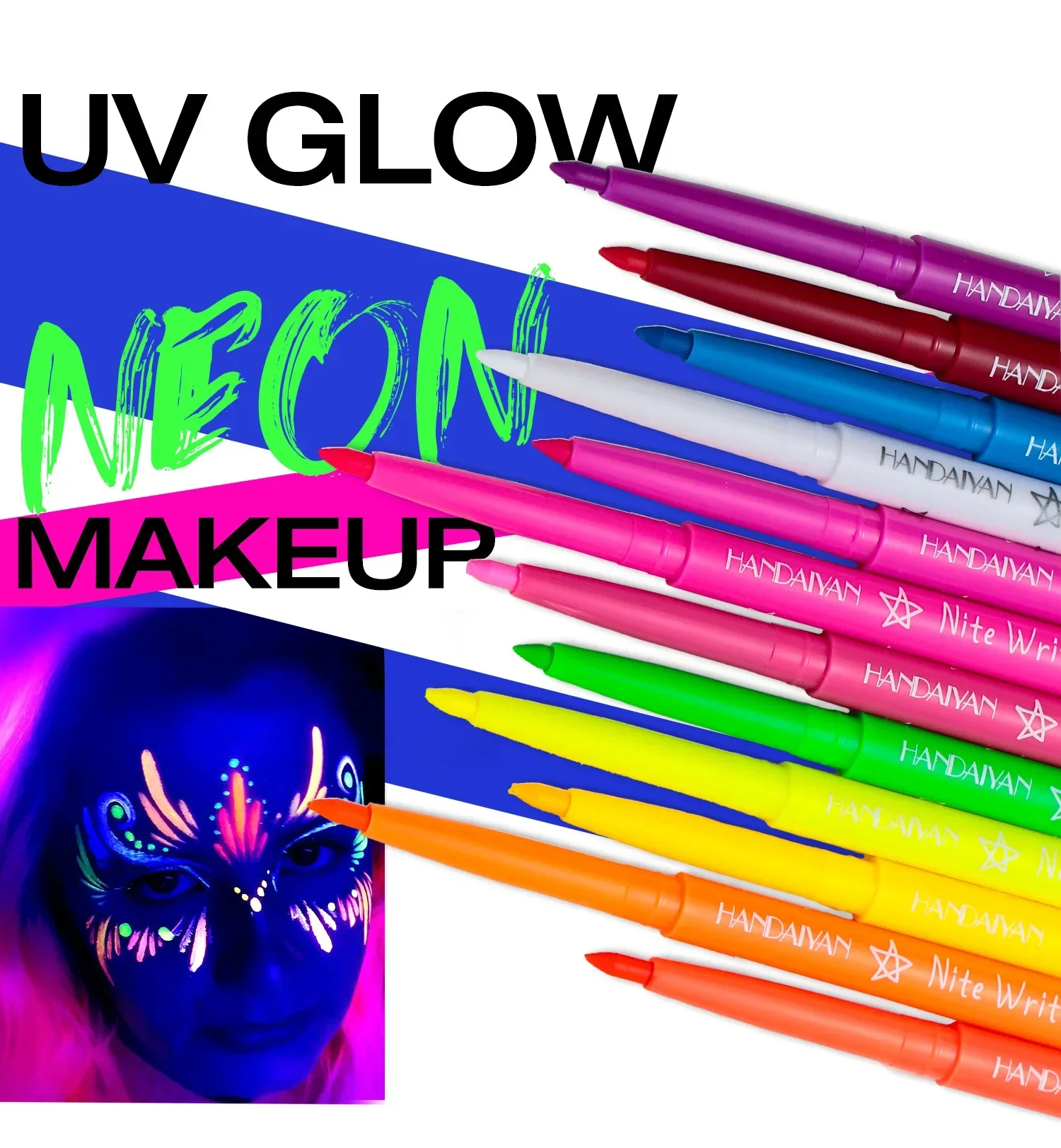 Waterproof Luminous Eyeliner Gel Pen Colorful UV Fluorescent Eyeliner Pen Halloween Christmas Party Stage Face Color Paint Pen