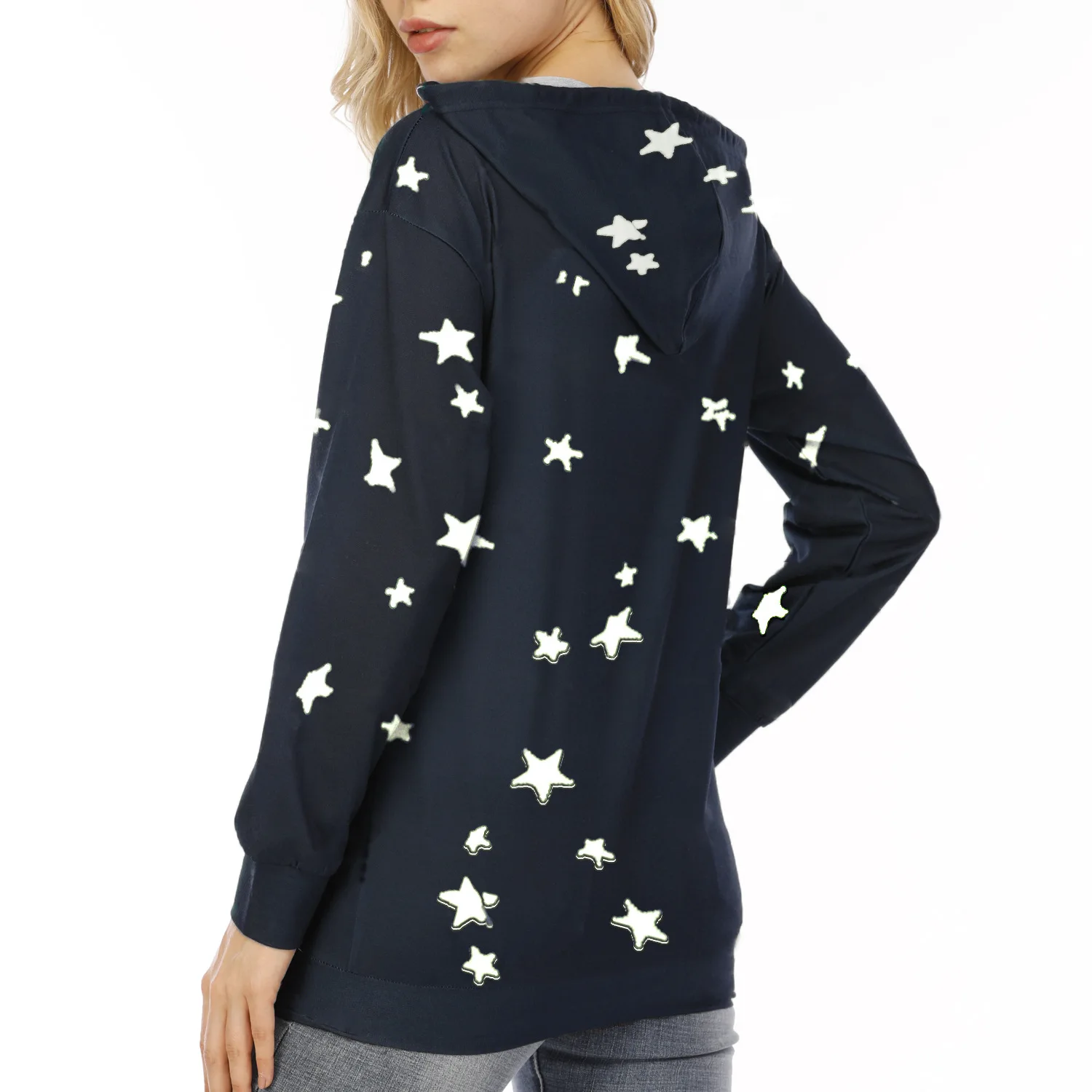 New autumn and winter sweatshirts for European and American women star print tops loose large size hooded sweatshirts for wome