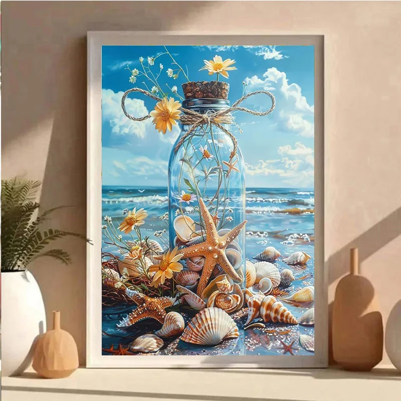 AB Diamond DIY Diamond Painting Set, Drifting Bottle and Starfish Pattern Design, Ideal for Adults and Beginners