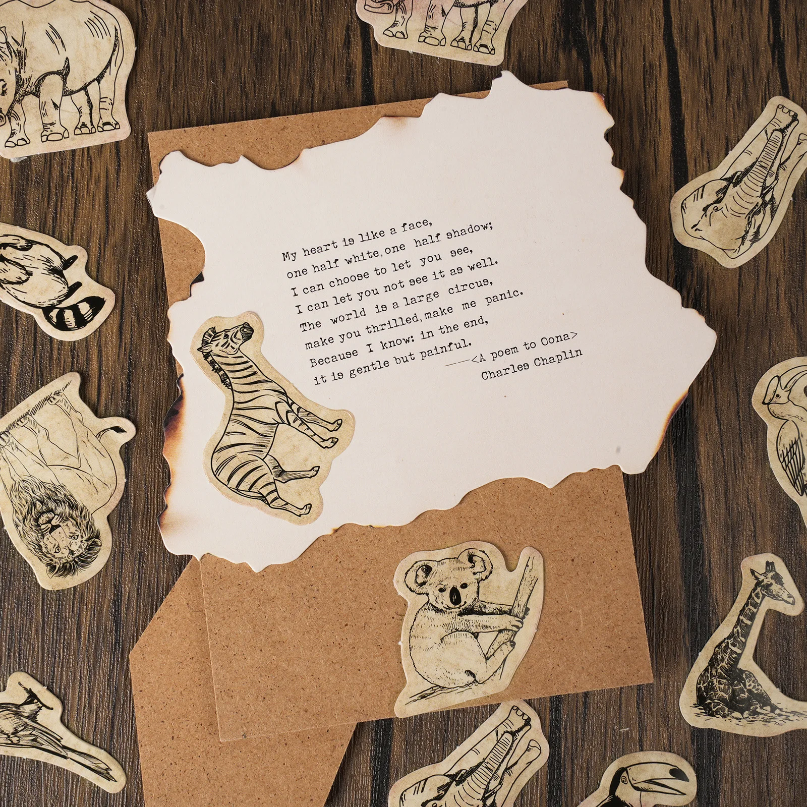 46Pcs Vintage Forest Stories Boxed Stickers Decorative Scrapbooking Retro Animals Label Diary Album Phone Journal Planner