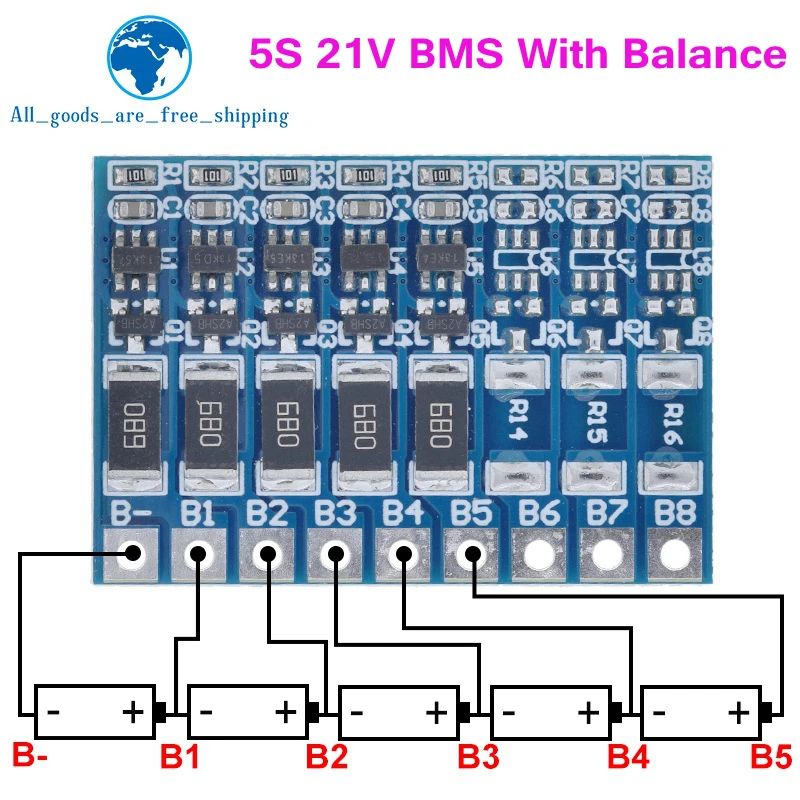 TZT 5S 4.2v li-ion balancer board 18650 21V li-ion balncing full charge battery balance board