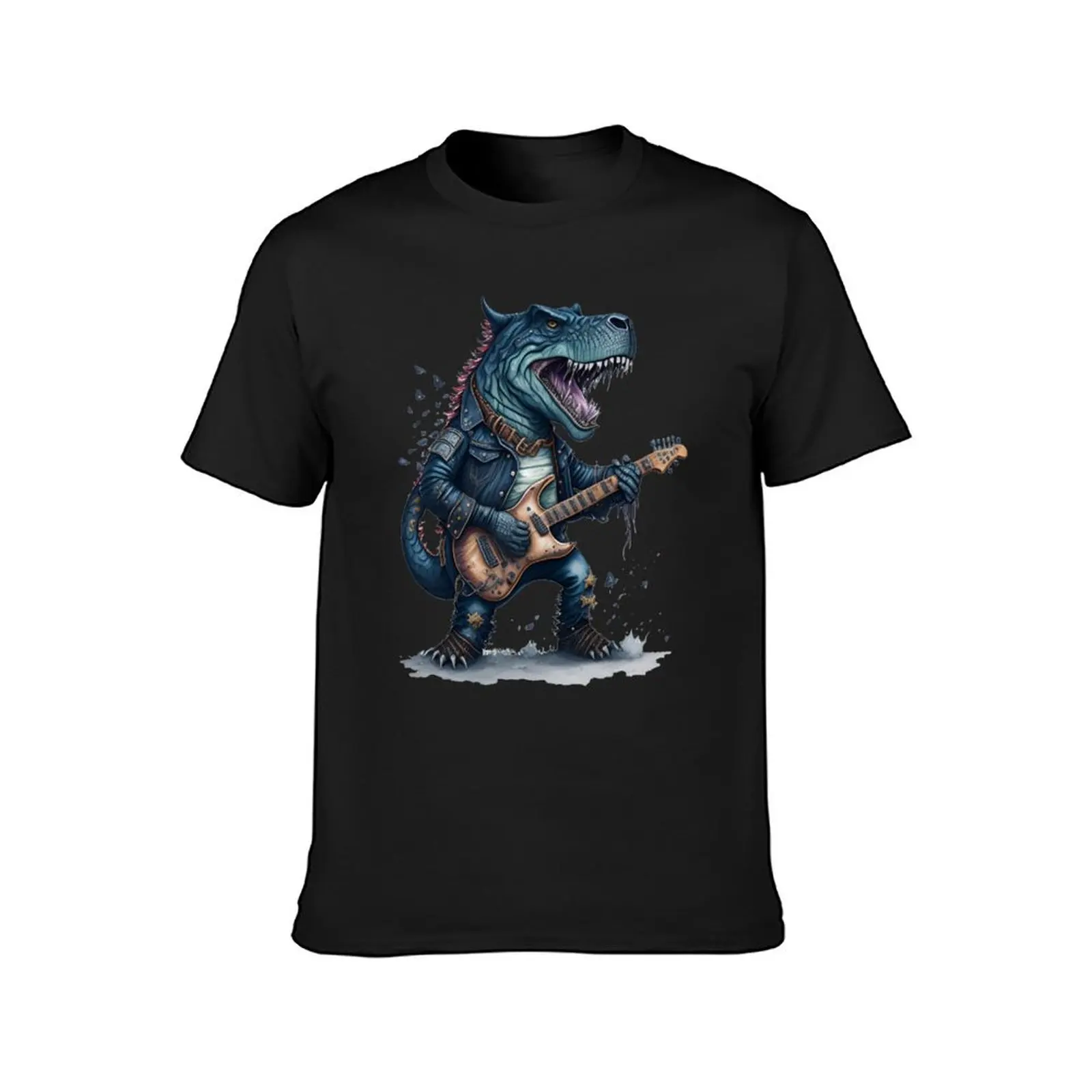 Rock n Roll Dinosaur Tyrannosaurus Rex playing an electric guitar T-Shirt sweat Aesthetic clothing funnys t shirts for men pack