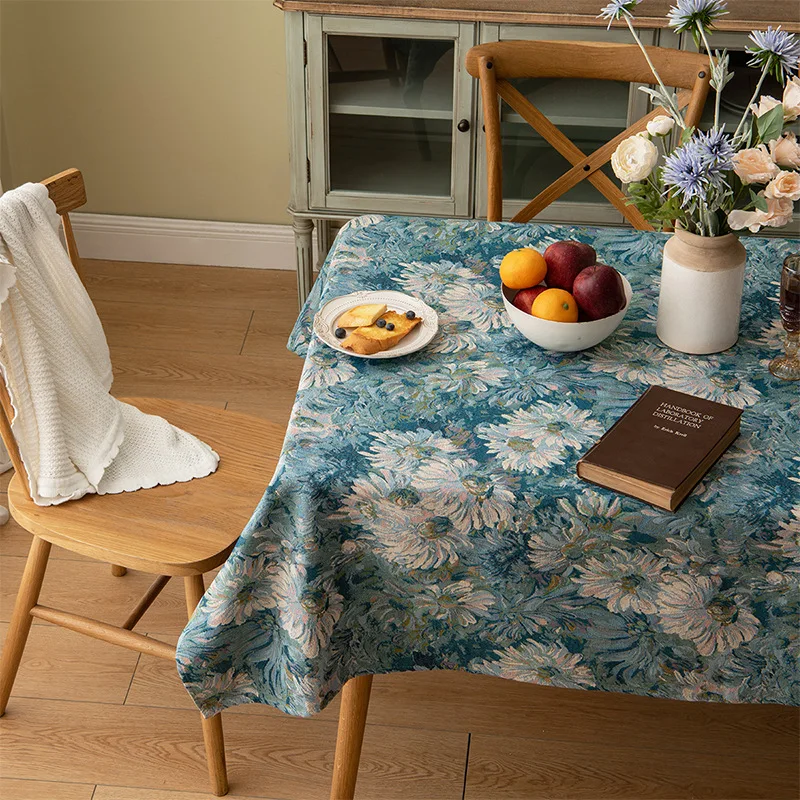 

P0107retro tablecloth rectangular light luxury dining tablecloth high-end oil painting decoration tablecloth table mat tea t