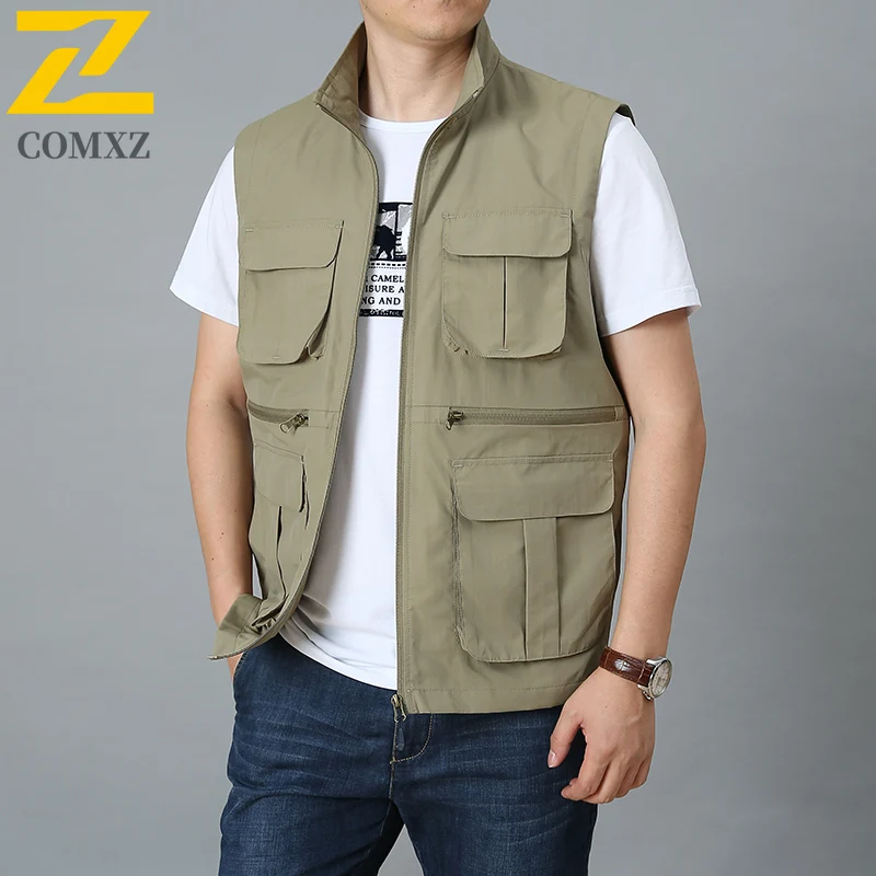 

2025 Men Autumn Vest Multi Pocket Workwear Outdoor Casual Sleeveless Jacket Fishing Photography Waistcoat Lightweight Breathable