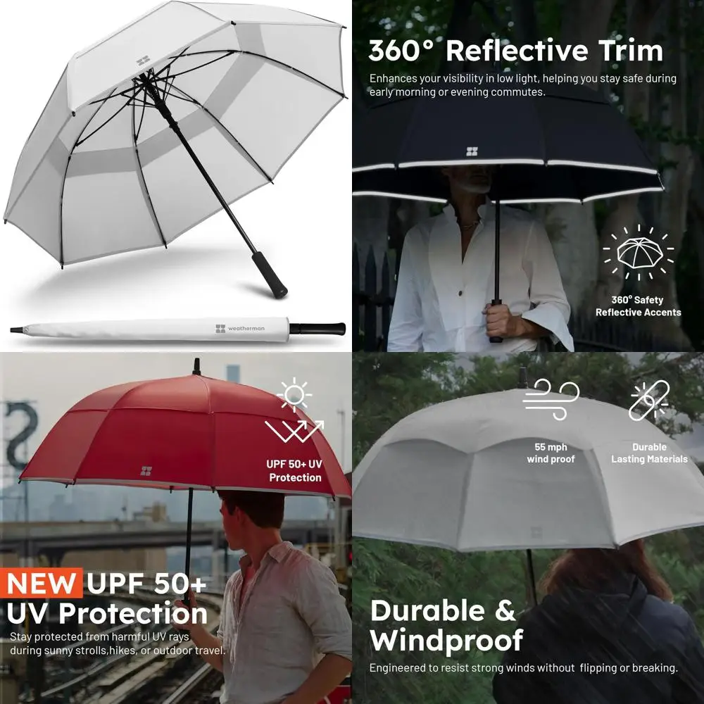 

White Windproof Stick Umbrella - Withstands 55 MPH Gales