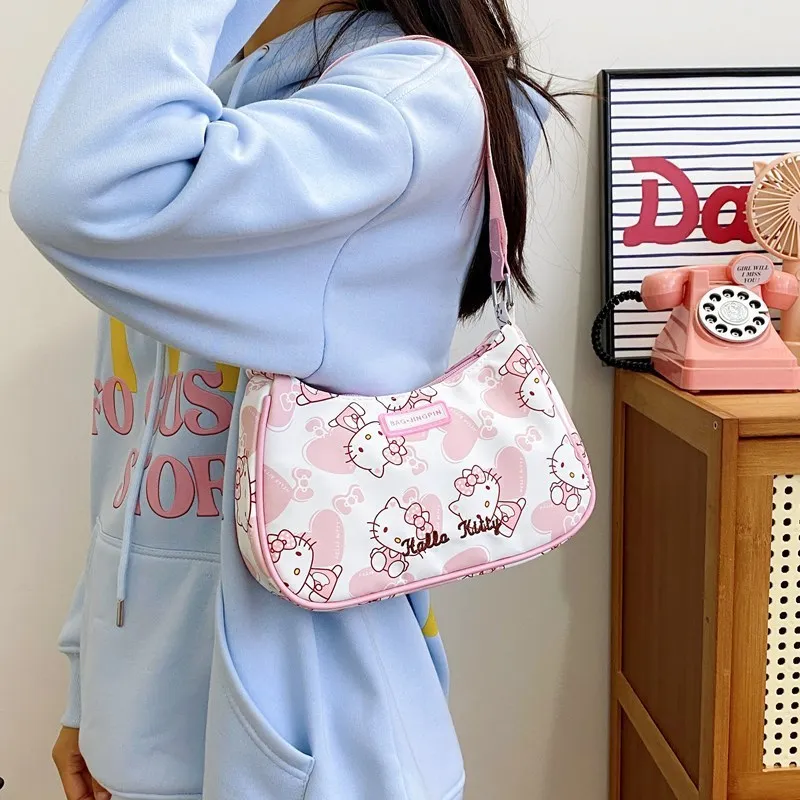 New Sanrio Cartoon Kitty Cat Kuromi My Melody Cute Bag Girl Underarm Tote Bag Kawaii Shoulder Bag Niche Trendy Features Birthday