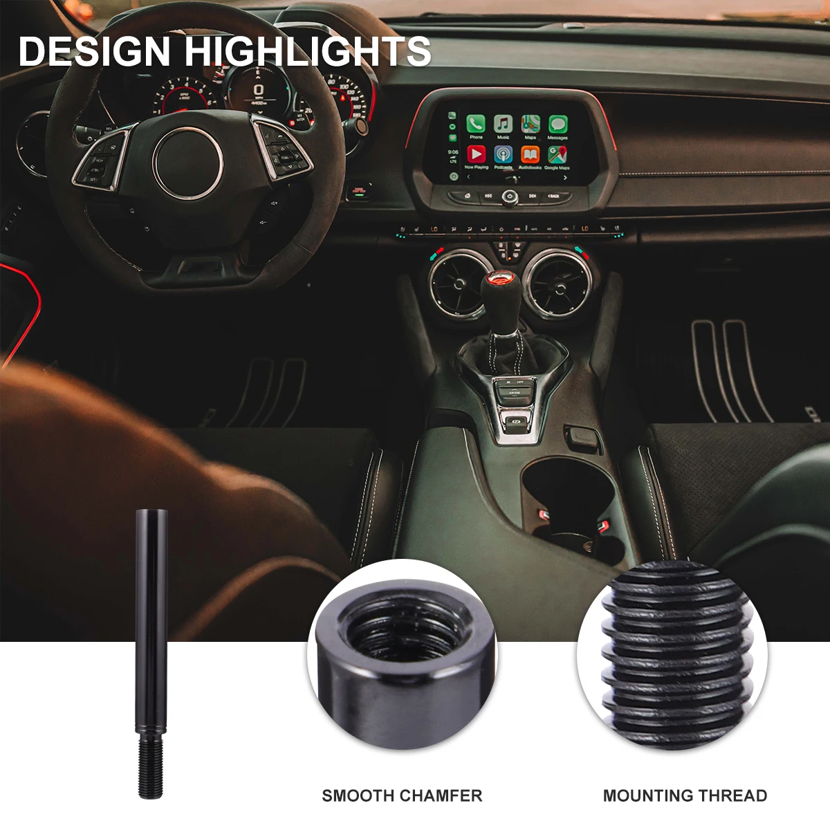 

1pc Gear Rod Extension Stick Car Handle Lever Aluminum Alloy Durable Black Manual Transmission Accessory for Drivers