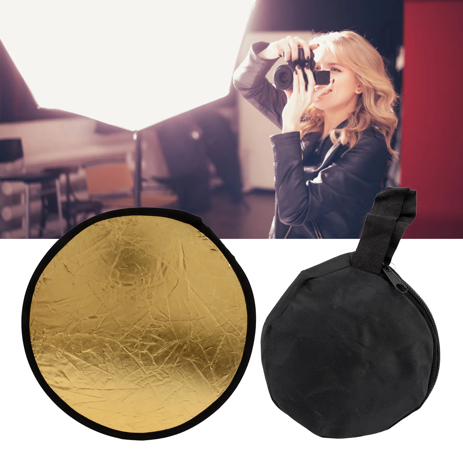 Photo Reflector Gold Silver Disc Light Reflector Collapsible 2 in 1 11.8 Inch Light Portable Widely Used for Outdoor