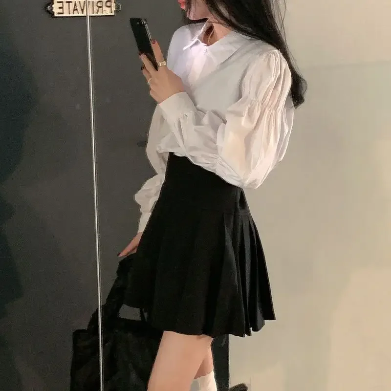 Weiße Shirts Frauen Puff Sleeve Koreanischen Stil Sanfte Mode High Street Temperament Casual Gerade Design Harajuku Einfache Blusas