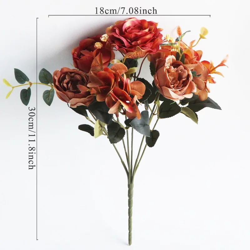 باقة الفاوانيا الكوبية الأوروبية الرجعية الكركديه زهرة اصطناعية لتزيين المنزل والزفاف