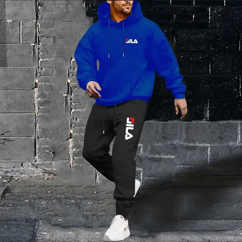 2025 hommes marque pull à capuche + taille élastique pantalon printemps et automne loisirs de plein air Jogging Fitness deux pièces ensemble