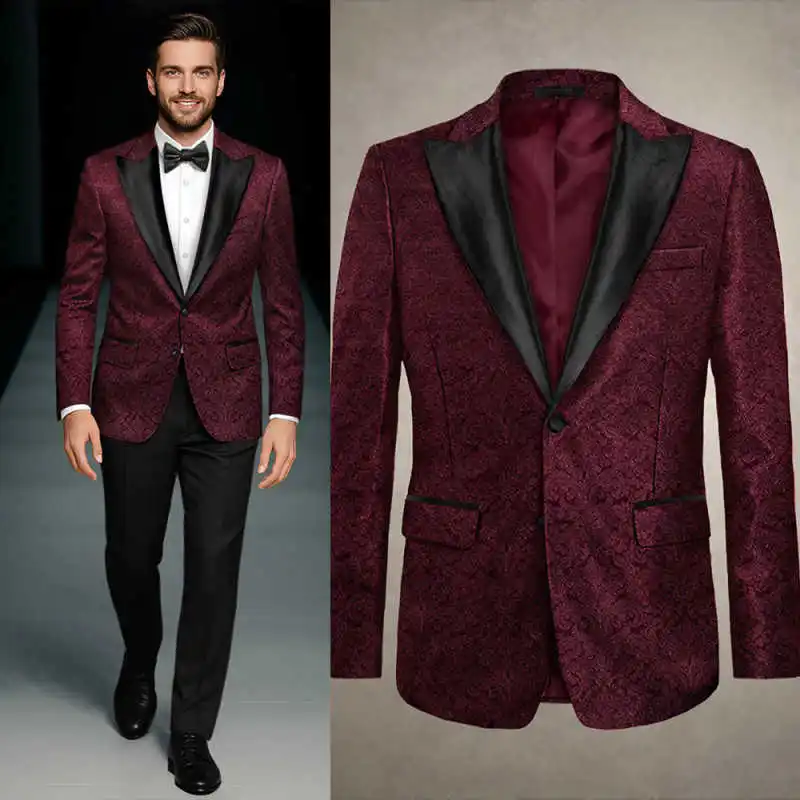 

Stylish Men Suit 2 Pieces Floral Pattern One Button Peaked Lapel Pant Sets Classic Fit Gromm Wedding Tuxedos Customized