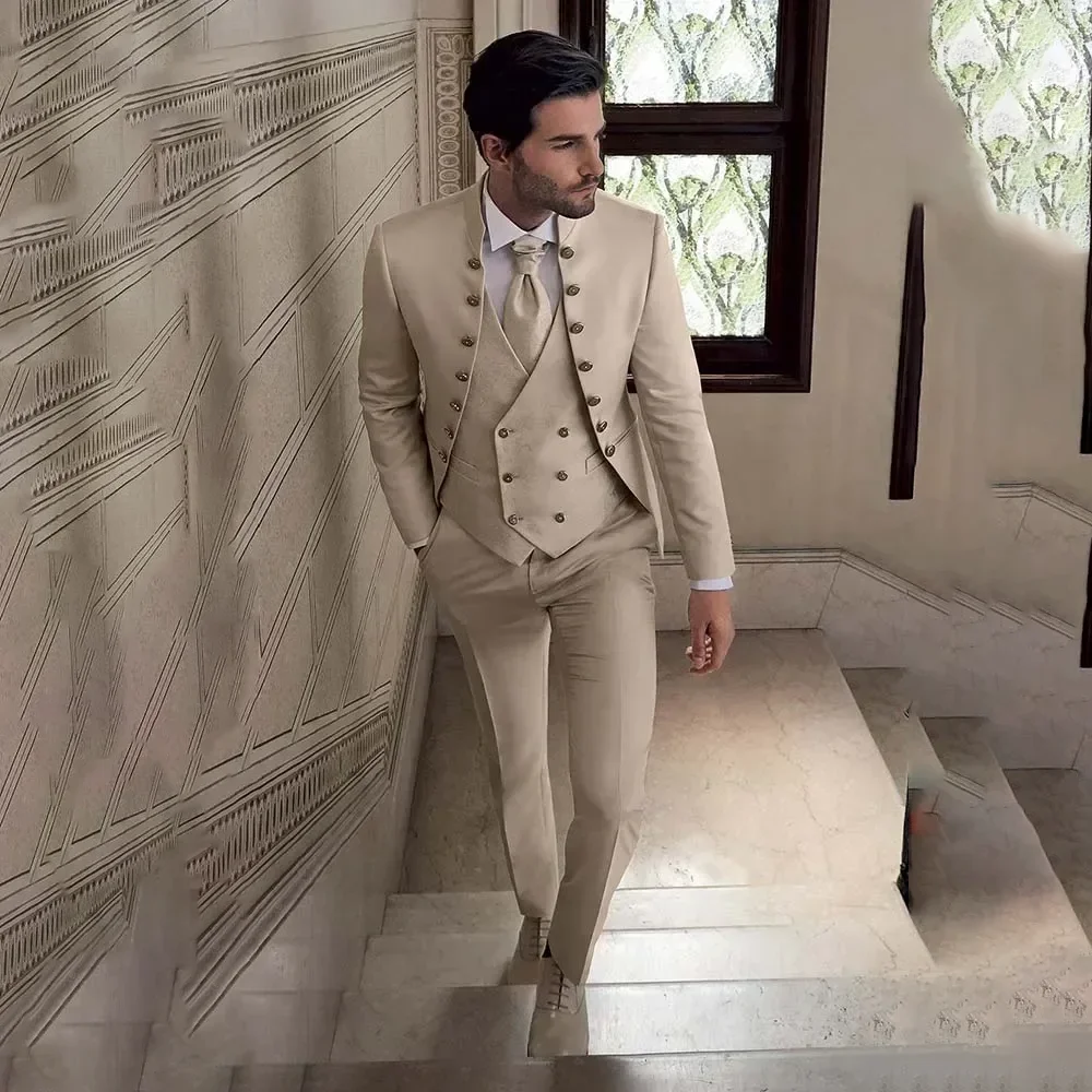 

Elegant Solid Color Men's Suits Single Breasted Formal Occasion Wedding Groom Full Set Tailor 3 Pieces Jacket Vest Pants