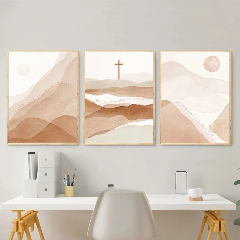 Jesus Cross Minimal Art Prints, Faith Can Move Mountains Canvas Poster, Bible Verse Painting, Modern Scripture, Wall Decor Pictu