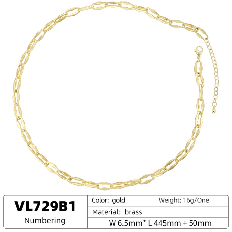 ZHUKOU Copper-Plated 18K Gold Oval Lip Chain - Versatile O-Shaped Ripple Collar Necklace Accessory for Jewellery Making:VL729