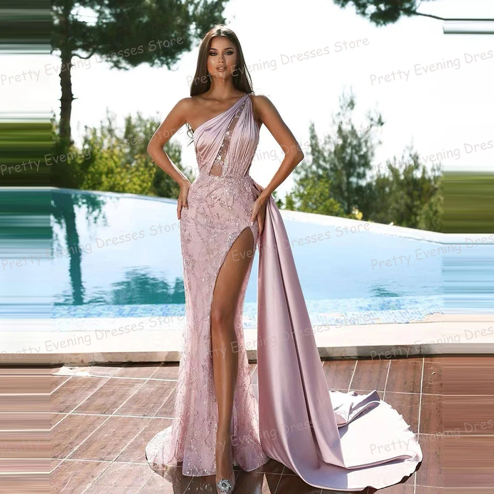 Exquisite 2024 Evening Dresses Woman's Mermaid Sexy Appliques Prom Growns Sleeveless Split One Shoulder Celebrity Party Vestidos