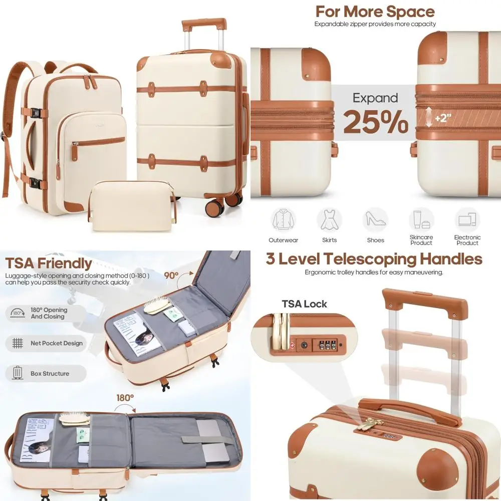 

Расширяемый набор чемоданов из трех предметов с вращающимися колесами, замком TSA, 20-дюймовым чемоданом для женщин, путешествий