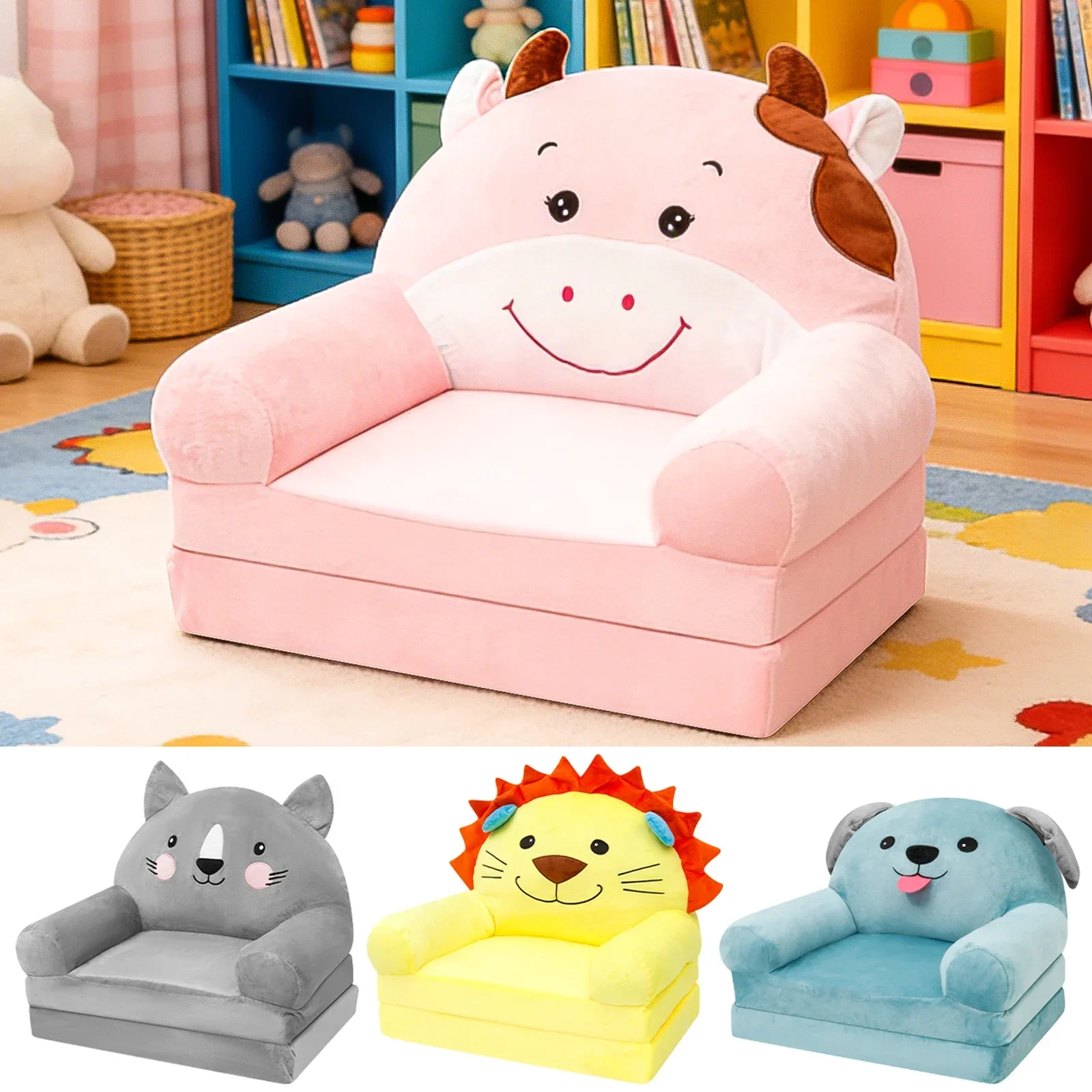 Foldable Kids Sofa Baby Seat Chair Foam Filled Toddler Sleeping Couch Reading Armchair for Reading Relaxing Nursery Bedroom