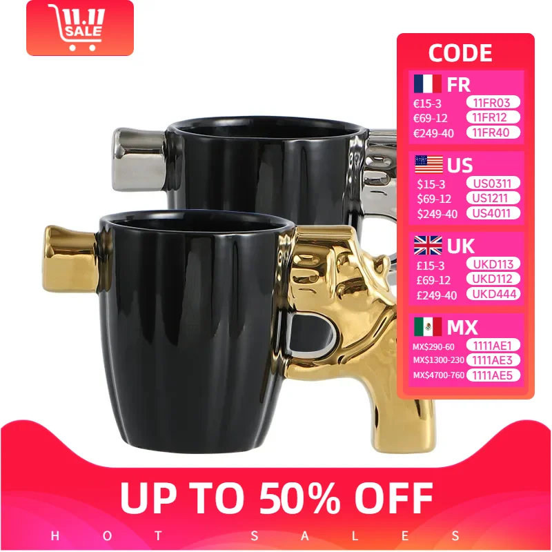 

350ml Novelty Mug Revolver Handle Mug Coffee Cup Ceramic Personalized Decorations for Coffee Tea Milk 3D Mold Non-slip Glaze Cup
