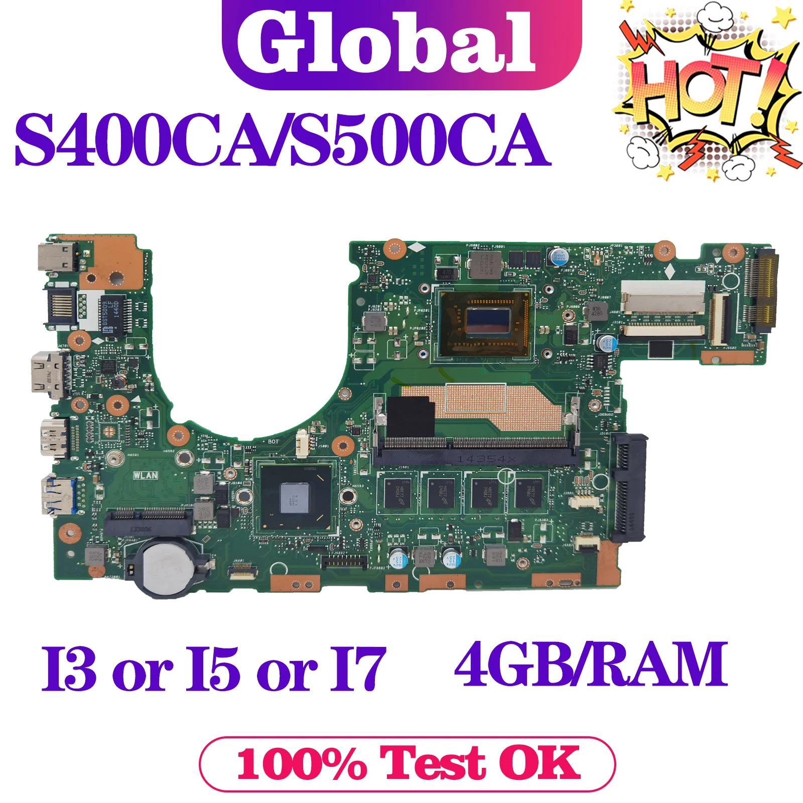 

KEFU S400CA Mainboard For ASUS S500CA S400C S500C S400 S500 Laptop Motherboard i3 i5 i7 3th Gen 4G/RAM