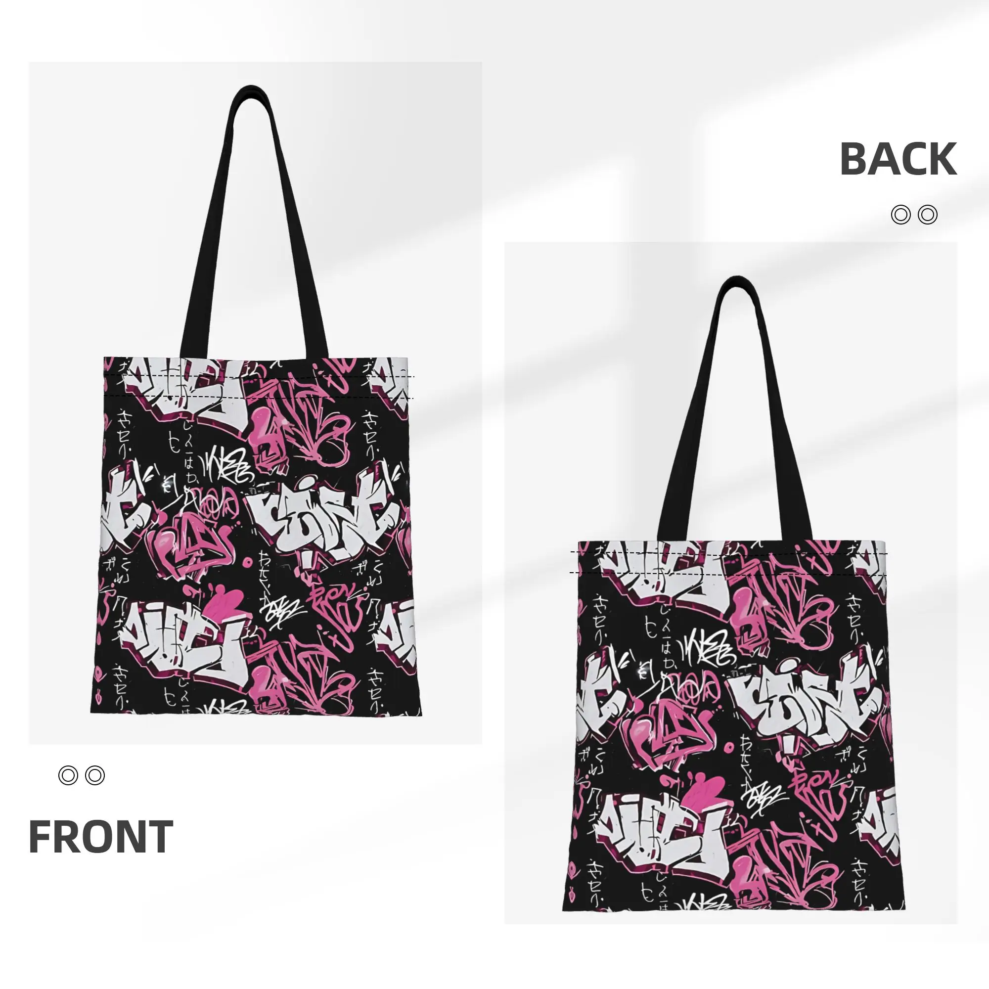 Y2K Black Artist Tags Graffiti Canvas Woman Tote Bag for Shopping Travel Outdoor Heavy Duty Shoulder Handbag