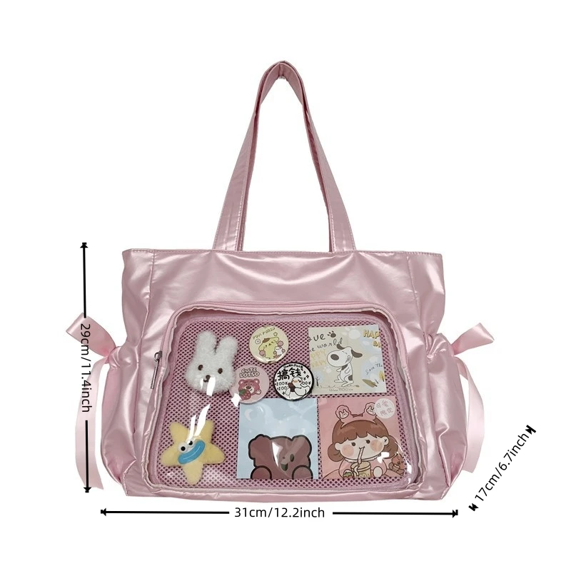 Ballet Style Ribbon Bow Handbag Genjuku Style Student Double Sided Shoulder Bag Manga Sweet Forest Large Capacity Tote Bag