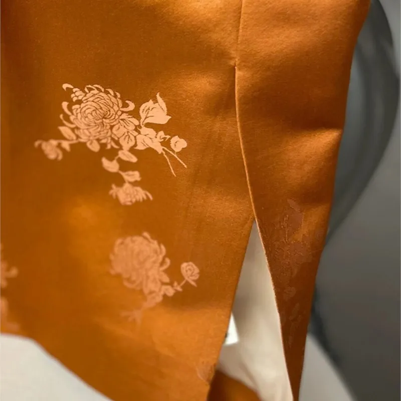 Chemise chinoise améliorée pour femmes, bouton orange, imprimé floral, glaçage en satin, nouveau style de vêtements