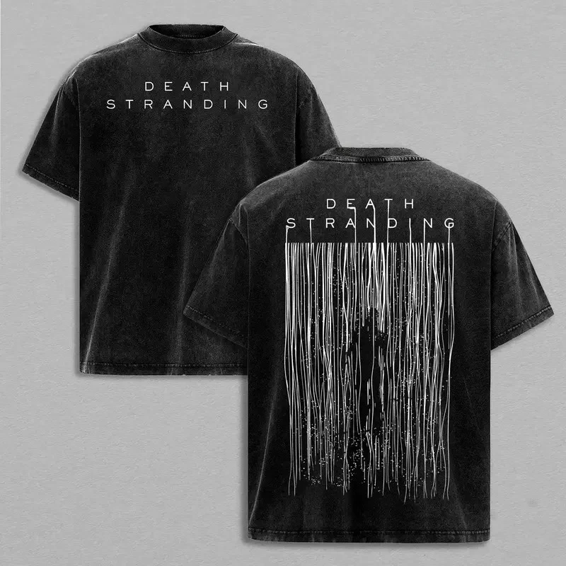 Vintage Washed Black Death Stranding BT Strands Graphic Washed T-Shirt Cotton Men Women Streetwear Tee
