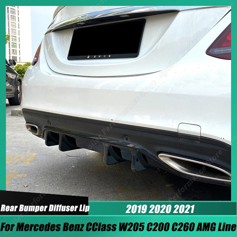 

For Mercedes Benz C Class W205 C200 C260 AMG Line 2019-2021 Car Rear Bumper Diffuser Lip Spoiler Canards Splitter Protector