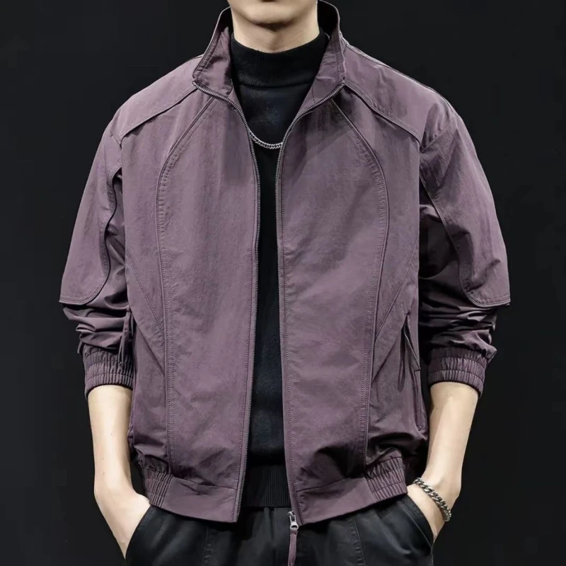 2026 New Men's Stand Collar Jacket Spring Autumn American Streetwear Casual Unisex Windbreaker Trendy Outerwear