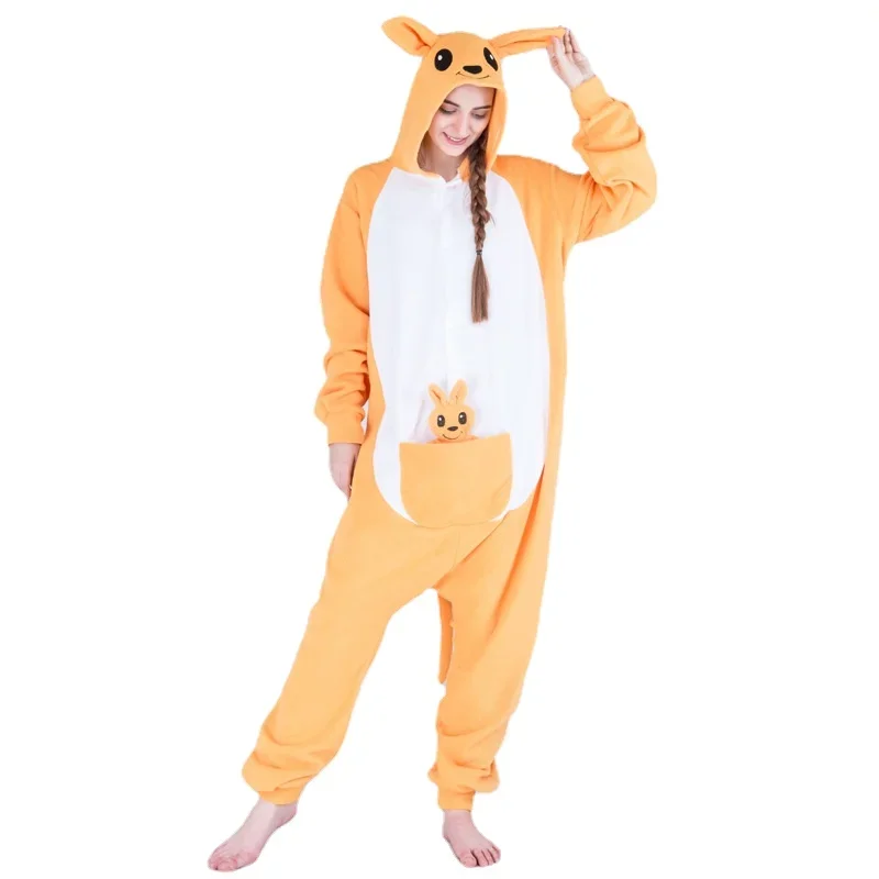 HKSNG Animal Adult Kangaroo Kigurumi Onesie Pajamas Flannel Cartoon Family Party HalloweenCosplay Costume Sleepwear Zipper