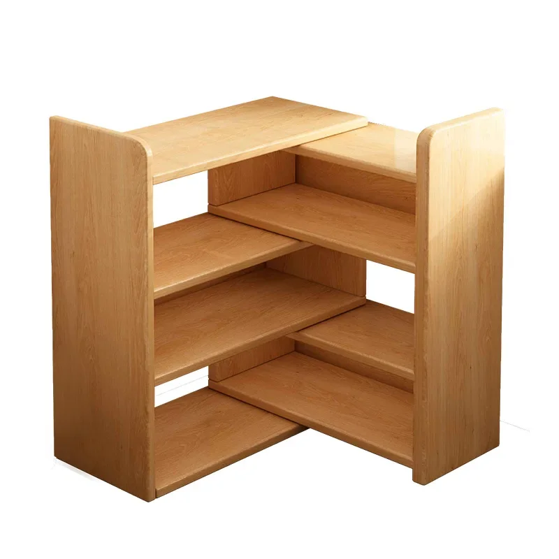Corner bookshelf integrated wall solid wood telescopic locker household desktop storage storage rack simple cabinet
