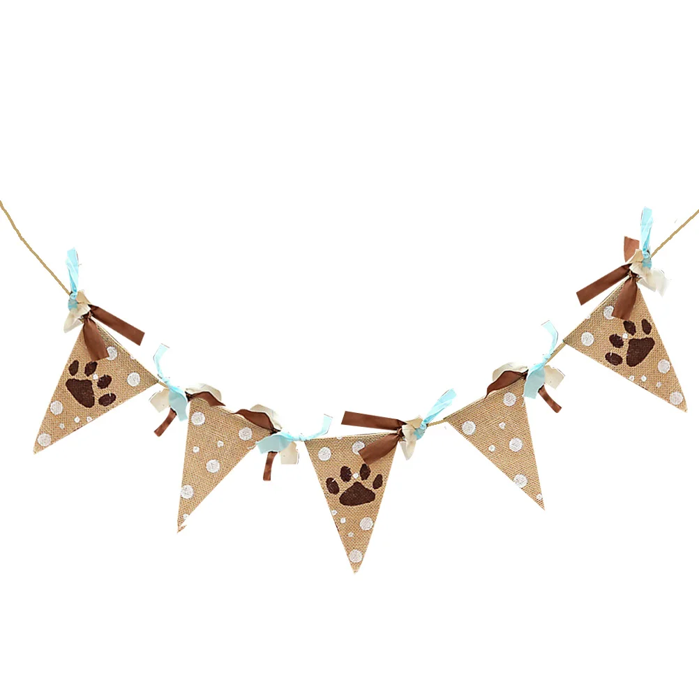 

Linen Vintage Bunting Banner 10Ft Animal Footprint Hanging Garland For Pet Birthday Party Farmhouse Photo Props White Dots