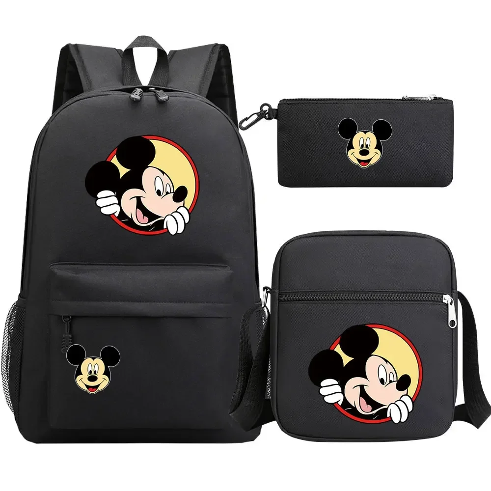 Mochila escolar de 3 piezas para niño y niña, morral de hombro con estampado de Mickey, Minnie Mouse, estilo Kawaii, ideal para guardar libros y bolígrafos, novedad