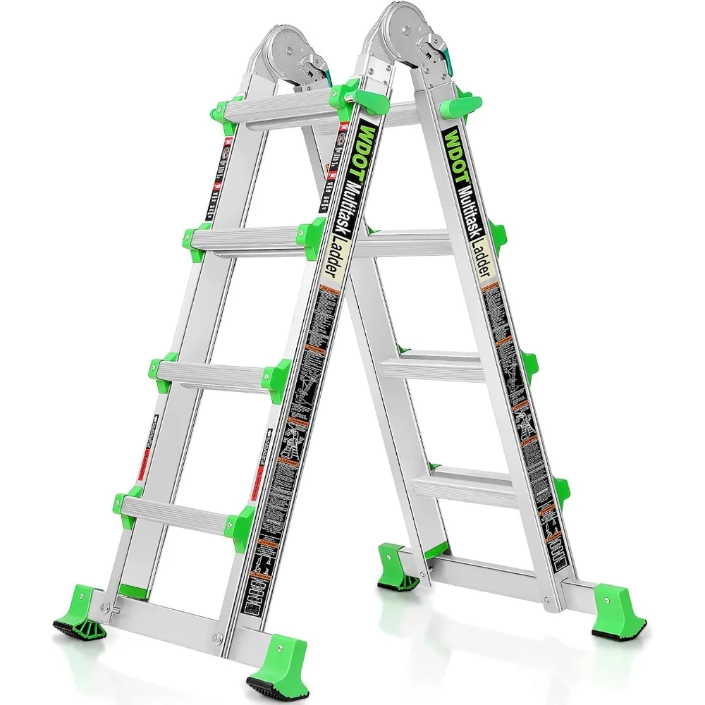 Ladder, Extension Ladders for Home Stairs 14 Ft, 4 Step Multi Position A Frame Ladder with Stabilizer Bar, Compact Folding